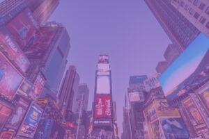 Photograph of Times Square New York with purple haze overlay